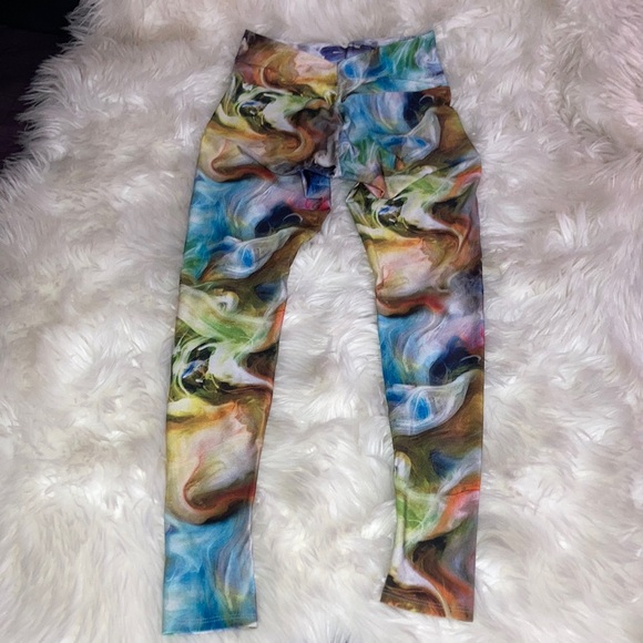 LINEAGE Rainbow 🌈 Smoke 💨 Colorful Swirl Leggings S/M - Picture 5 of 8